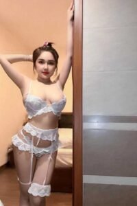 Woman in white lace lingerie