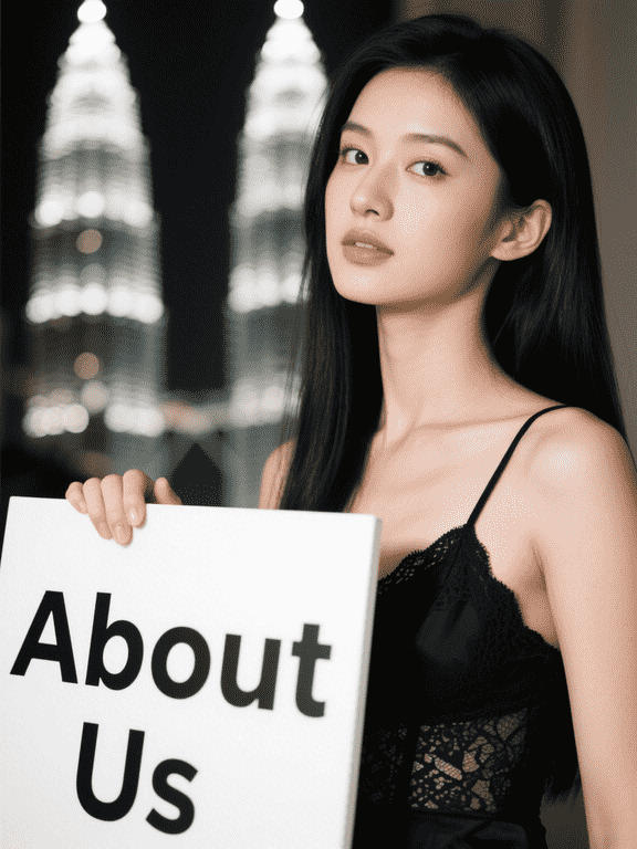 Woman holding a sign that says "About Us.