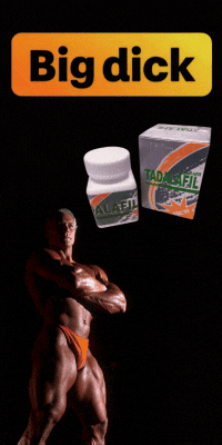 Ad for Tadalafil pills with a bodybuilder and text "Big dick.