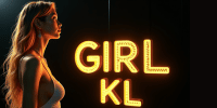 Girl next to a neon sign that reads "GIRL KL". Local Escort Girl.